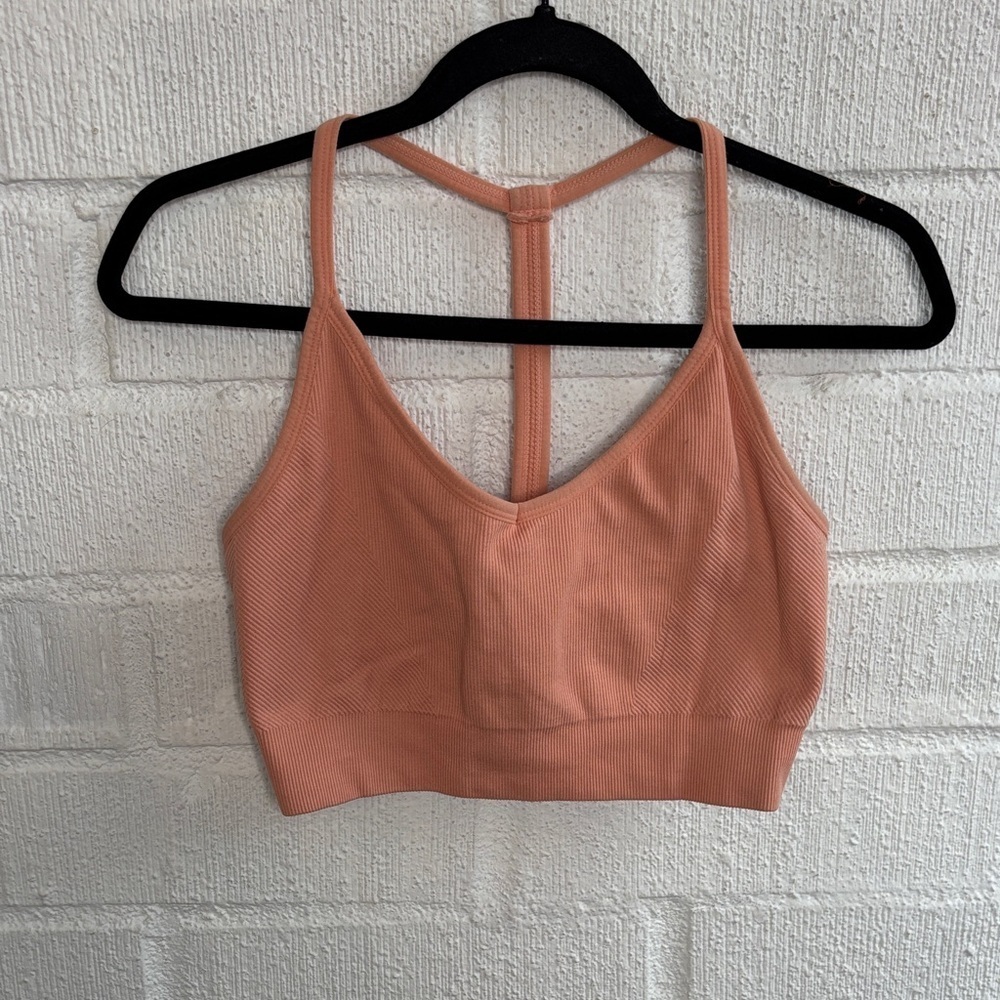 Yogalicious Ribbed Racerback Peach Sports Bra sz L